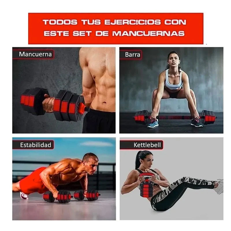 Kettlebell Pesa Rusa Ajustable 20kg 3 En 1 +PAR Mancuerna +Extensor Barra