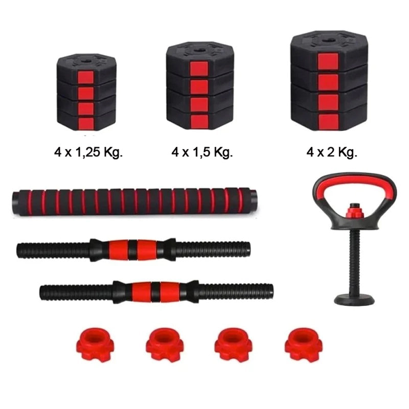 Kettlebell Pesa Rusa Ajustable 20kg 3 En 1 +PAR Mancuerna +Extensor Barra
