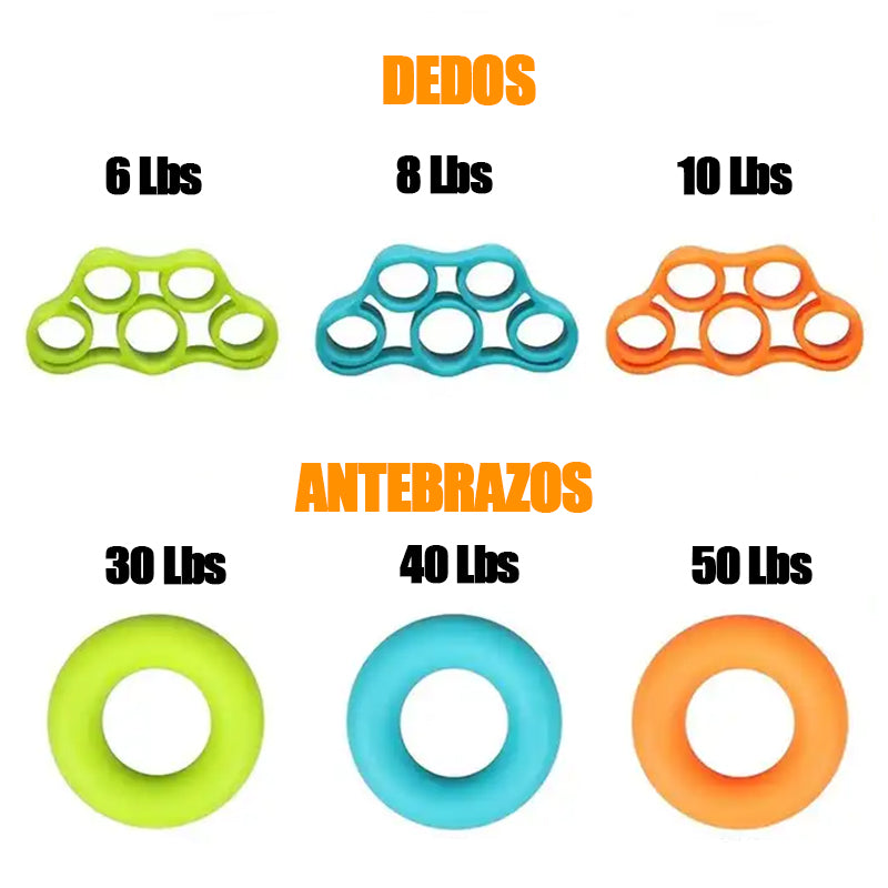 Set x6 Hand Gripper Ejercitador dedos y antebrazo 3 niveles