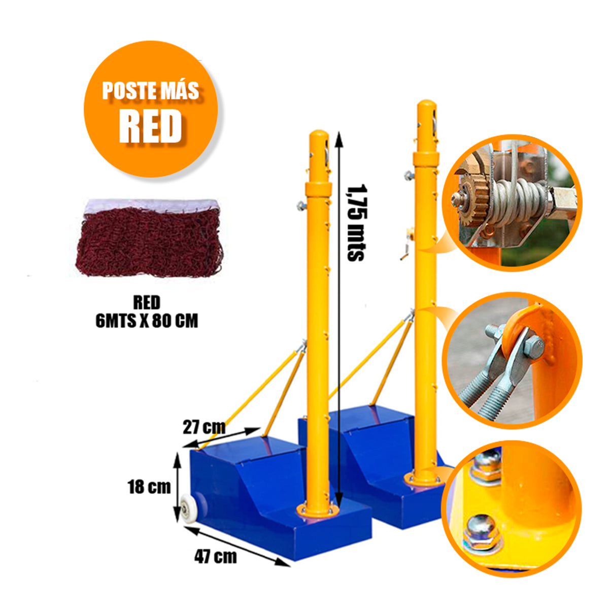 PAR Parante Postes voleibol Tenis Badminton con ruedas +Red