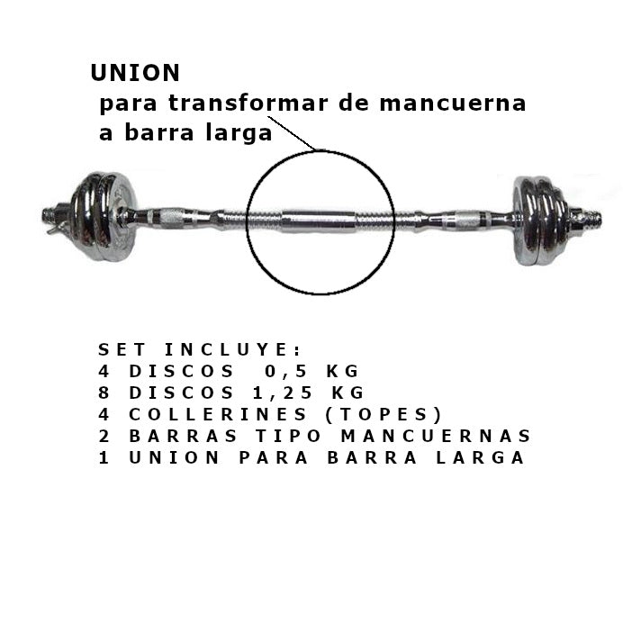 Kit Dumbell Mancuerna Acero cromado regulable - 15KG