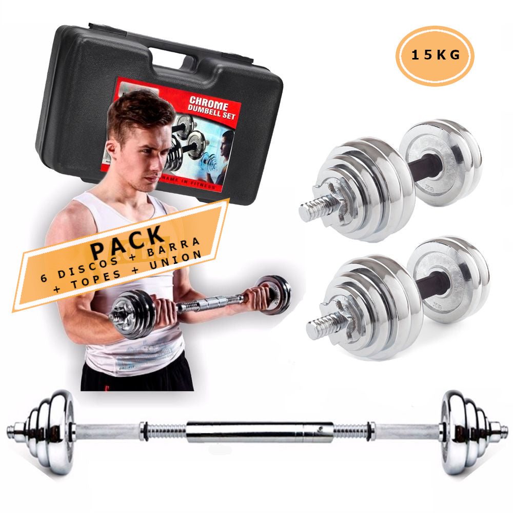 Kit Dumbell Mancuerna Acero cromado regulable - 15KG