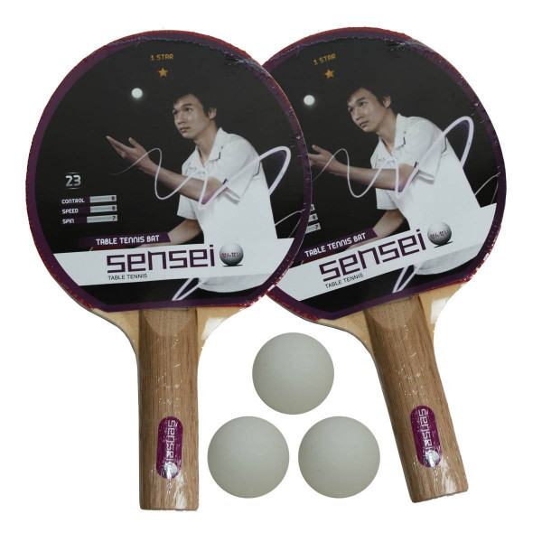Set Ping Pong 2 Paletas + 3 Pelotas - Marca Sensei