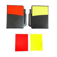 Tarjeta roja amarilla con billetera, papel de grabación y lápiz, árbitro Fútbol