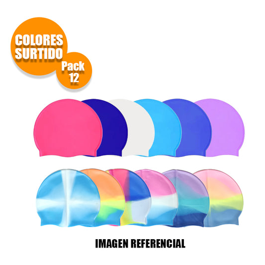 Pack 12 Gorro natación 100% silicona unisex - colores