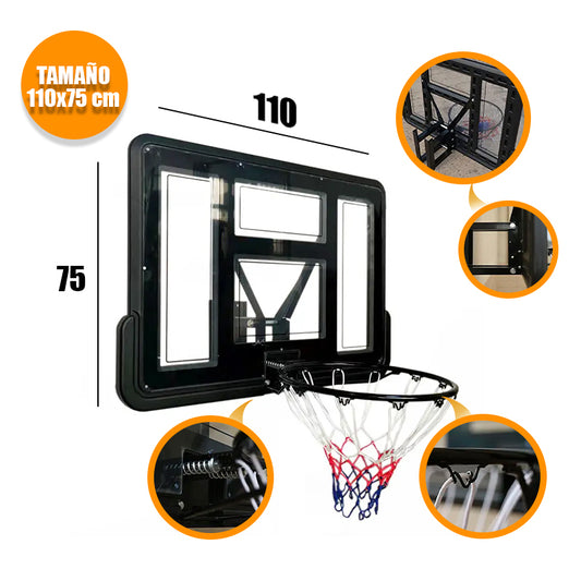 Tablero + Aro baquetball oficial Acero y PVC a pared 110x75