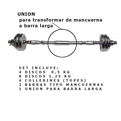 Kit Dumbell Mancuerna Acero cromado regulable - 15KG