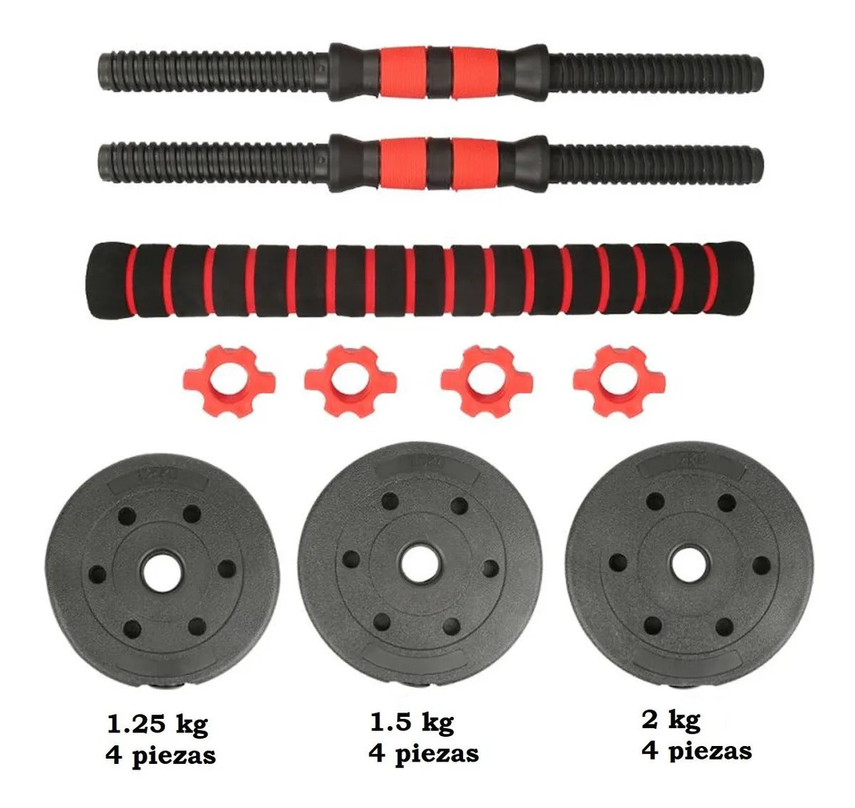 Pack PAR Mancuernas cementada PVC + Union + discos 20 Kg