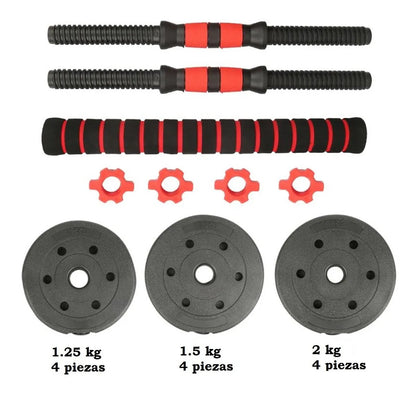 Pack PAR Mancuernas cementada PVC + Union + discos 20 Kg