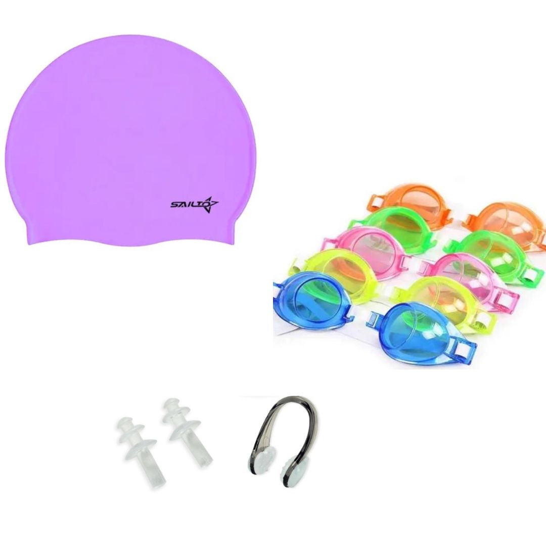 Pack natación  +Lentes +Gorro +Tapones oidos+clip nasal