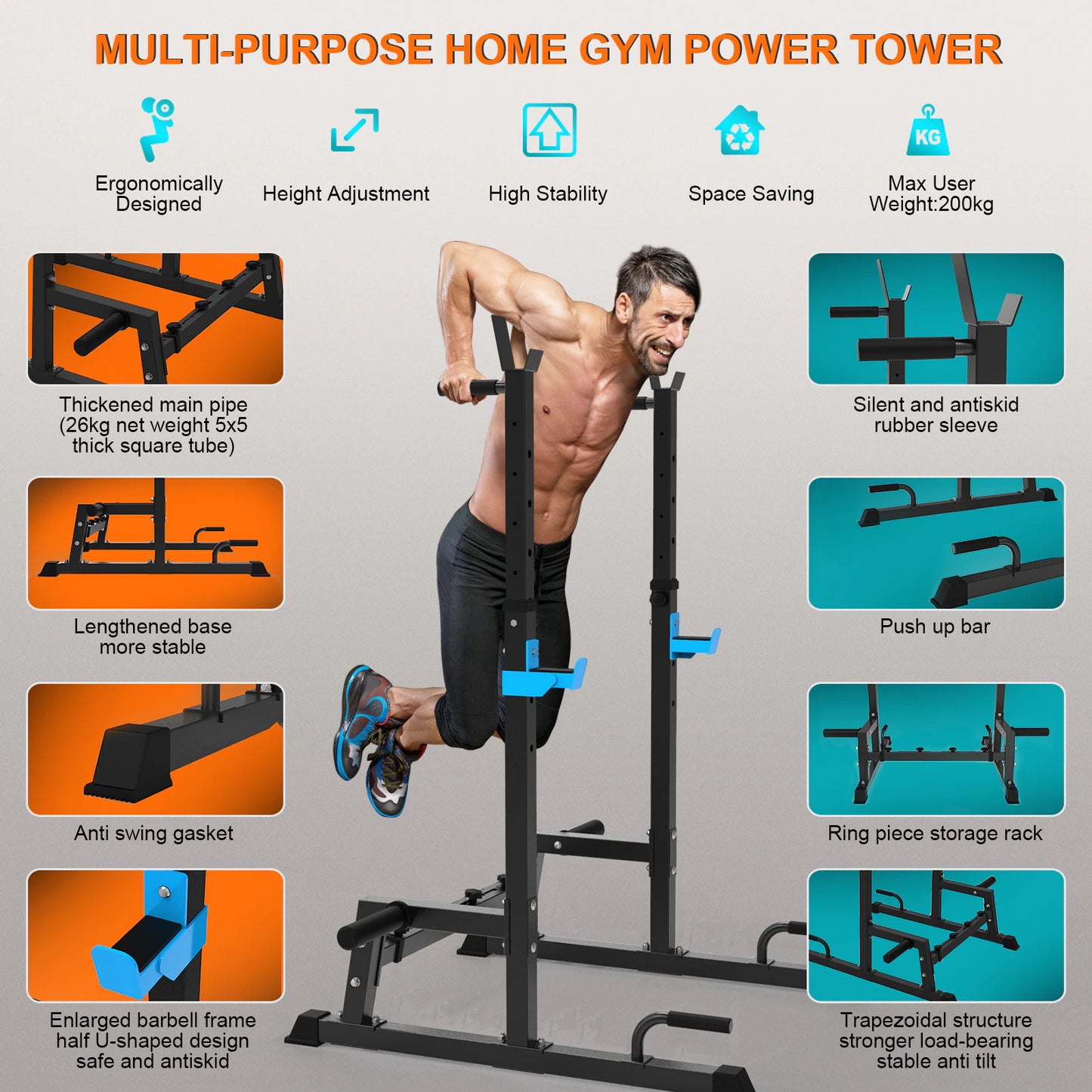 Atril tipo Rack olímpico ajustable - Multifuncion Squat Press Banca Fondos - 855