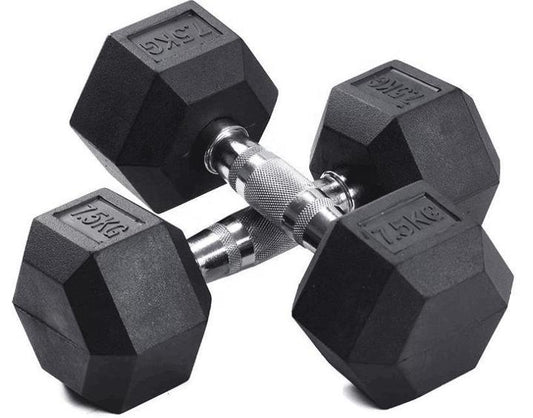 PAR Mancuerna Hexagonal Caucho Goma Crossfit Funcional 7.5 Kg PAR