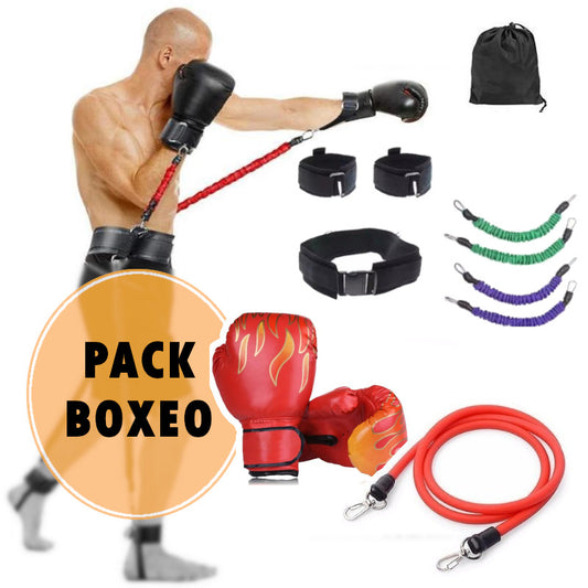 Pack Guante Boxeo + Cinturon Resistencia + Cuerda + Tubo Extra