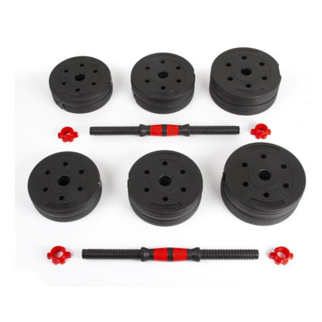 Pack PAR Mancuernas cementada PVC + Union + discos 20 Kg