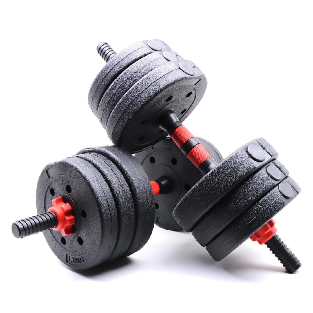 Pack PAR Mancuernas cementada PVC + Union + discos 20 Kg