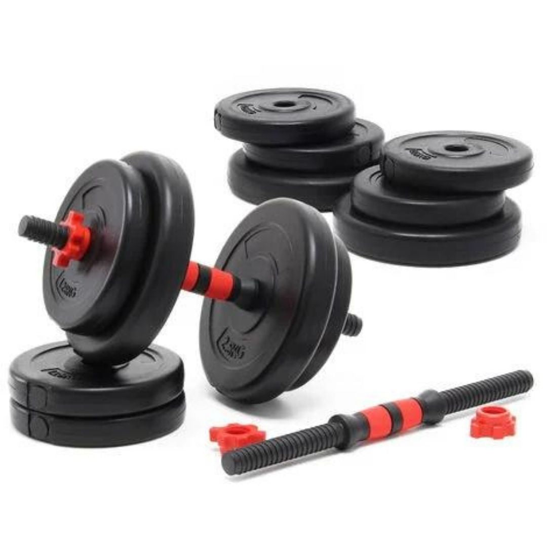 Pack PAR Mancuernas cementada PVC + Union + discos 20 Kg