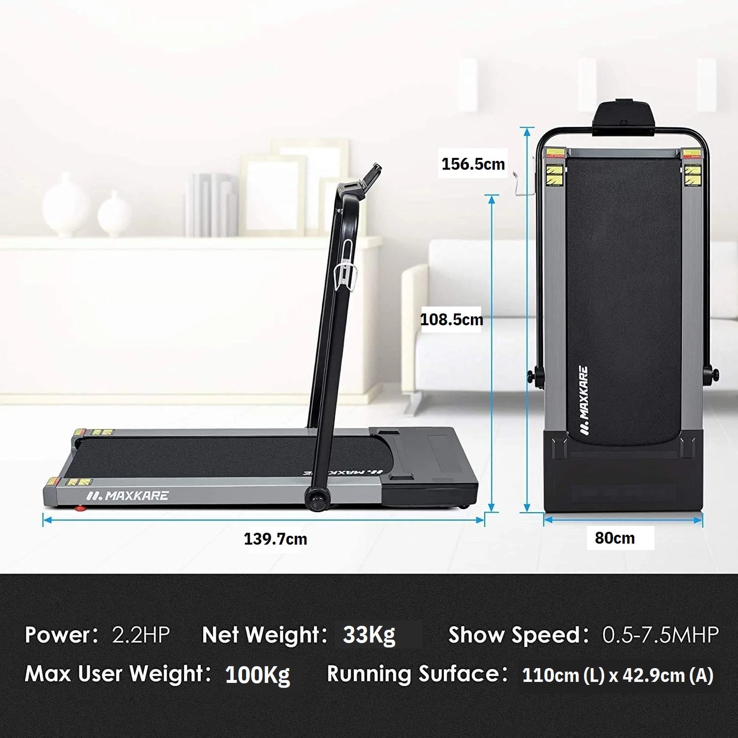 Trotadora Caminadora Plegable electrica 2.2HP Maxkare - 1008
