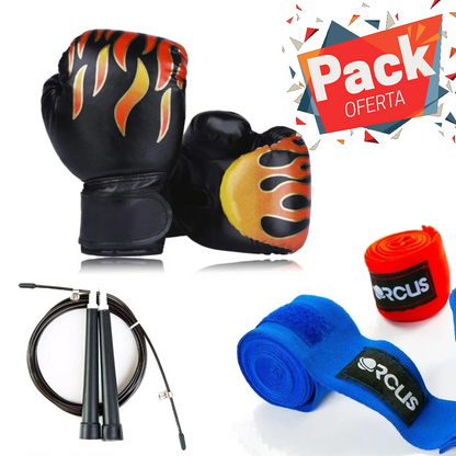 Pack Iniciación Boxeo Guantes + Vendas + Cuerda - Colores