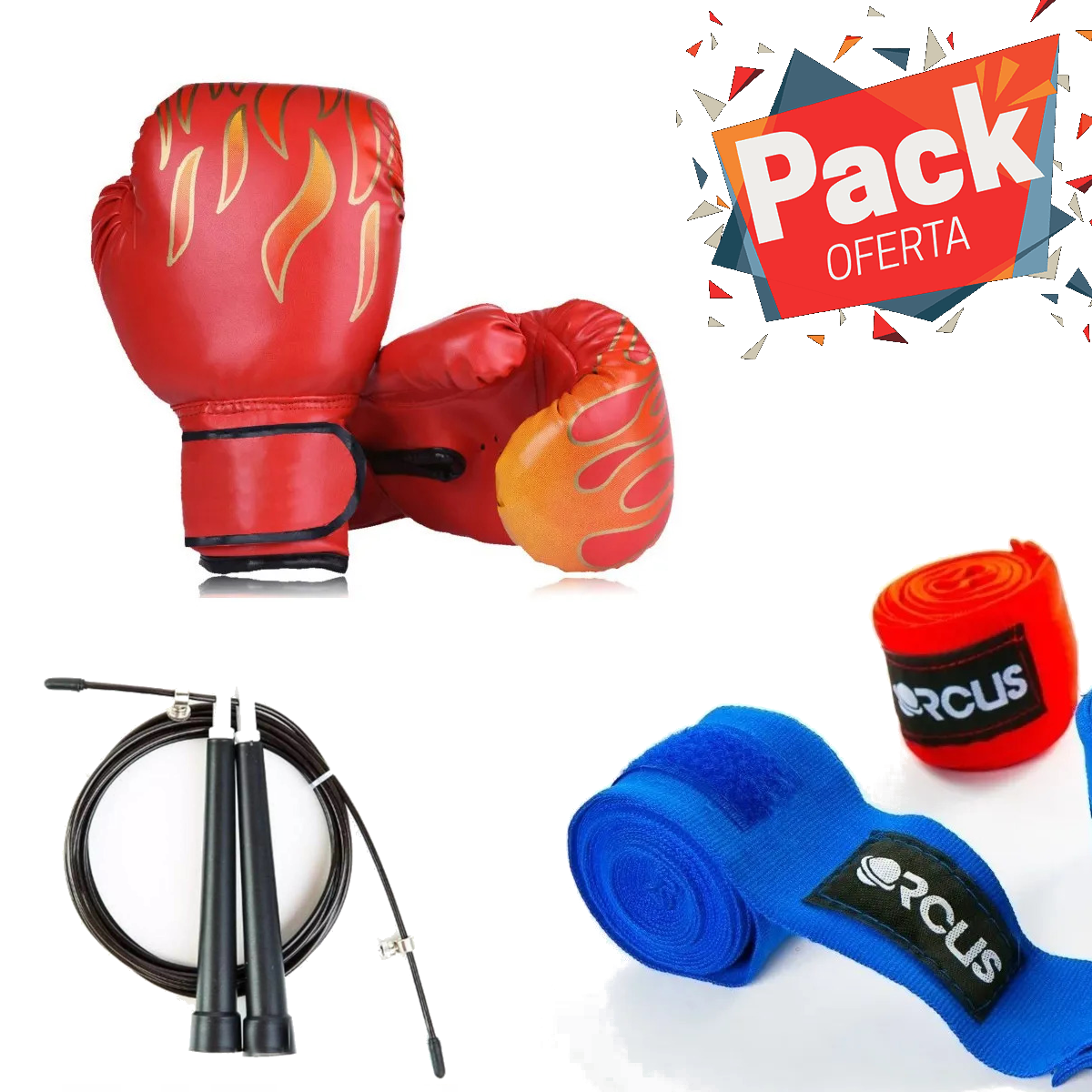 Pack Iniciación Boxeo Guantes + Vendas + Cuerda - Colores