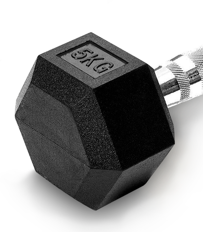 PAR Mancuerna Hexagonal Caucho Goma Crossfit Funcional 5 Kg - PAR