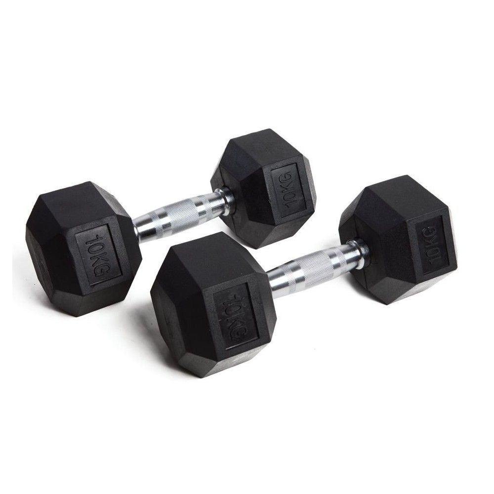 Mancuerna Hexagonal Caucho Goma Crossfit Funcional 10 Kg - PAR