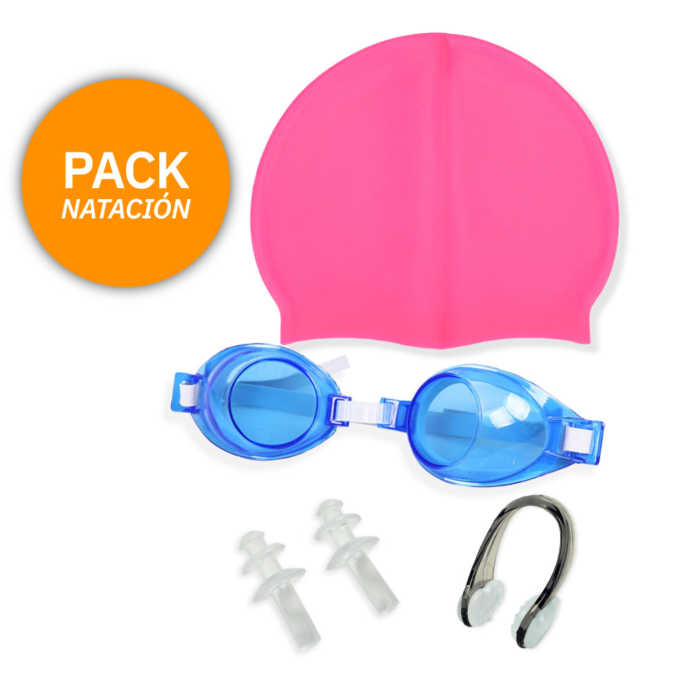 Pack natación  +Lentes +Gorro +Tapones oidos+clip nasal