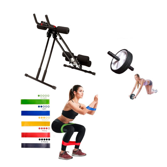 PACK MAQ ABDOMINAL + RUEDITA + SET 5 BANDAS GLUTEOS + Discos Deslizantes - PROMO01