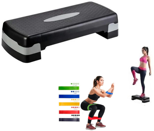 Pack Cajon + Set 5 Bandas Gluteo - Step Ajustable Aerobico