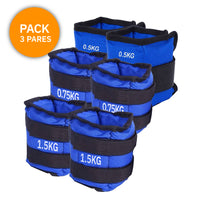 Pack 3 pares Tobilleras Peso Ejercicio 3 Kg - Total 6kg
